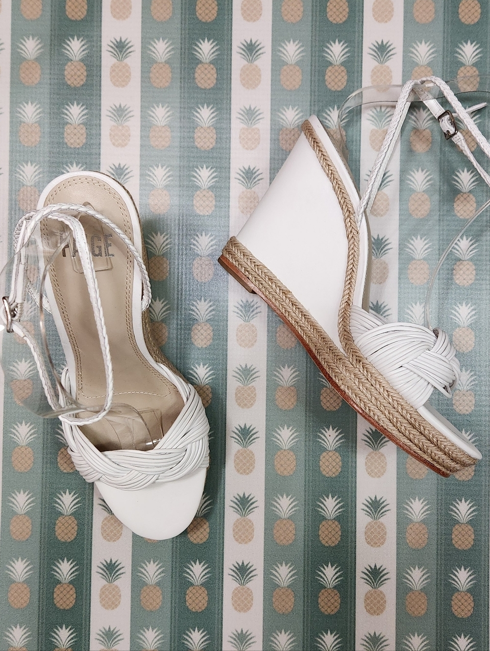 Paige Taryn White Braided Espadrille Wedge Sandals